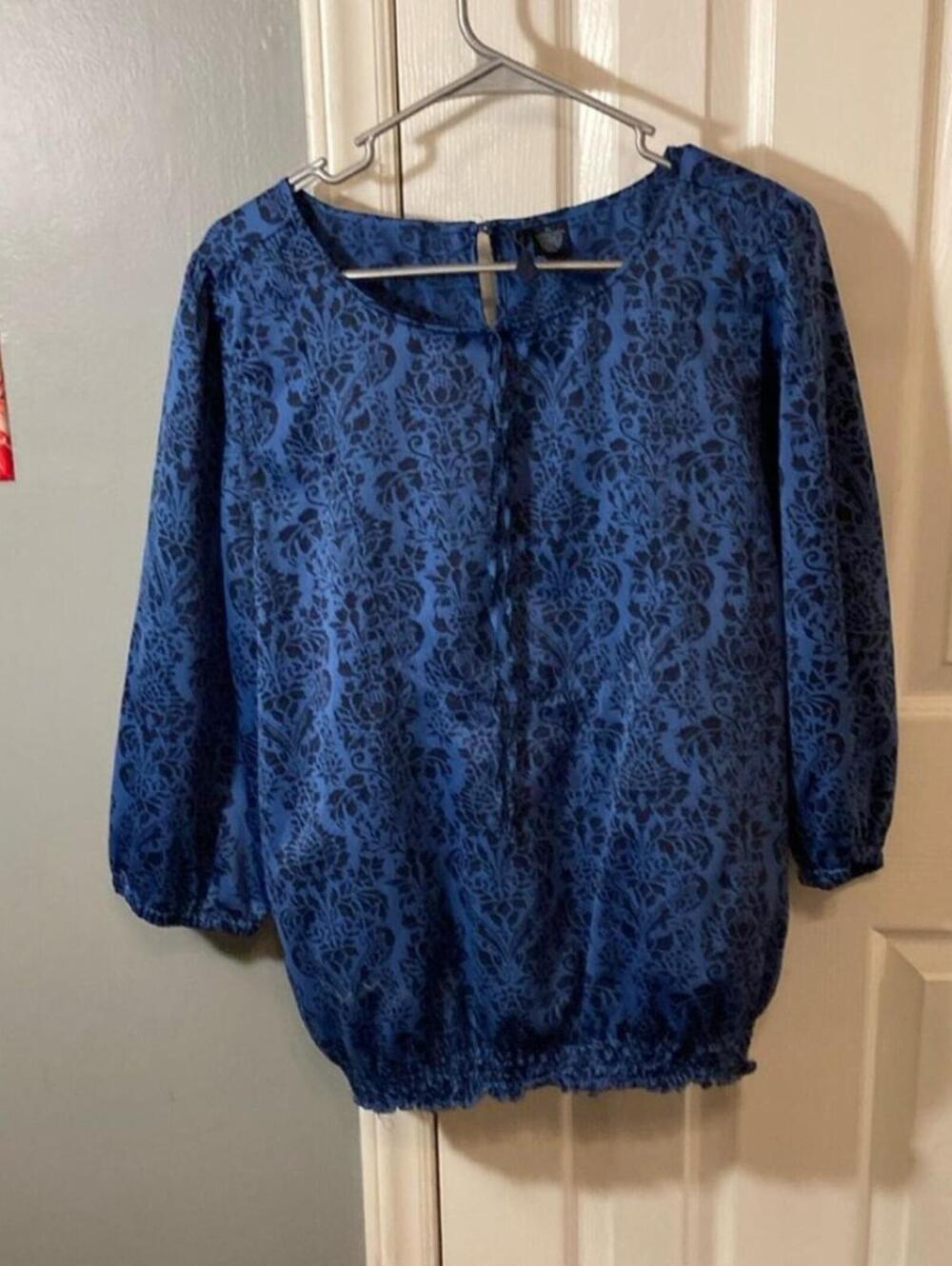 Ashley Judd Blue and Black Patterned Polyester Blouse XL